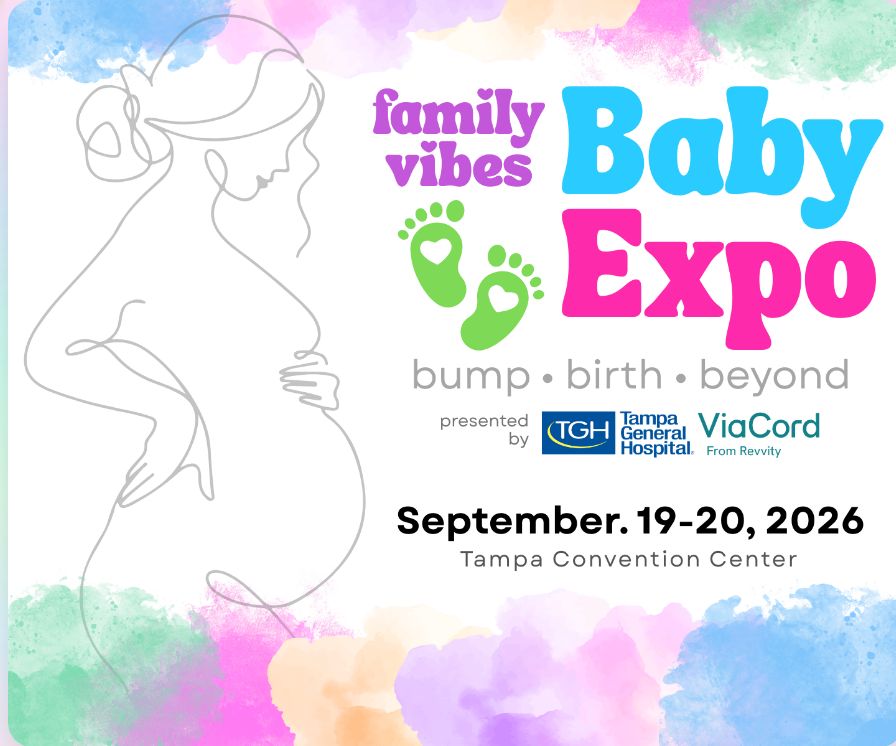 Official Family Vibes Baby Expo flyer for September 19 and 20, 2026 at the Tampa Convention Center